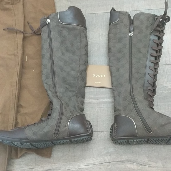 Gucci Boots brown canvas logo size 38 - Picture 3 of 5
